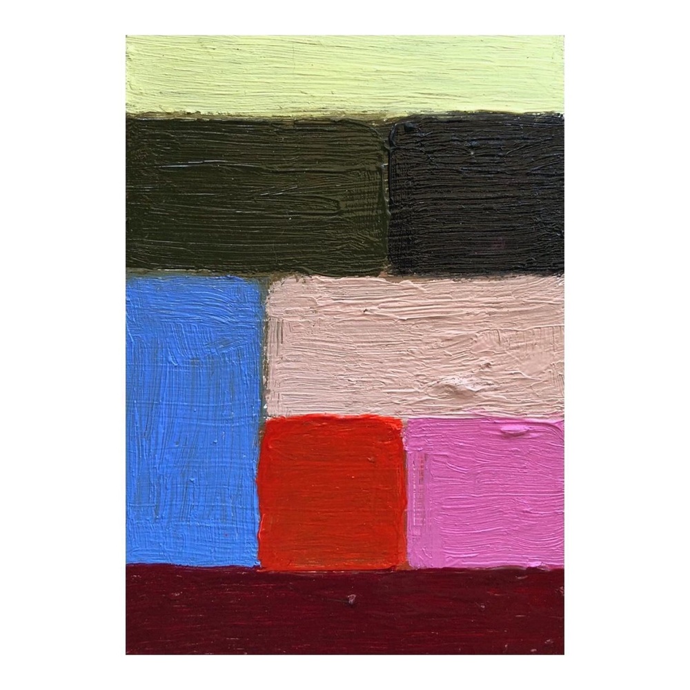 original abstract art - acrylic and oil stick on paper - 5” x 7”